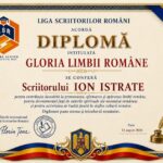 Diplomă GLORIA LIMBII ROMÂNE, conferită scriitorului Ion Istrate (Botoșani)